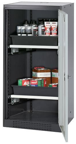 asecos Chemikalienschrank Systema-T CS-52RG, Korpus anthrazit, Flügeltüren grau, 2 Tablarauszüge, 208680