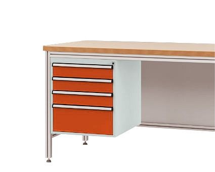 Manuflex Gehäuse-Unterbau für ALU-Arbeitstische, Nutzhöhe 500 mm mit 4 Schubfächern, für Tischtiefe 800 mm, Rotorange, ZB4822.2001