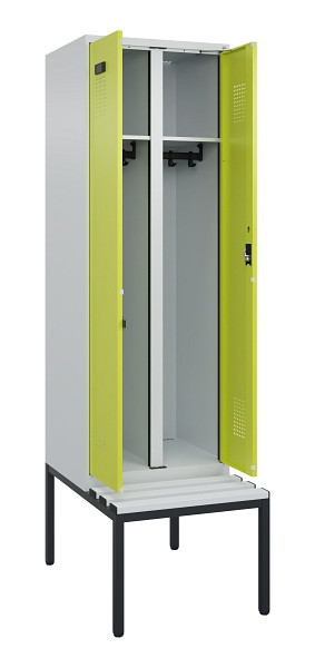 C+P Schwarz-Weiß-Spind Evolo PLUS, Bank, 2 Abteile, 2120x600x815mm, 7035/0024, Zylinderschloss, Sitzfläche Kunststoff, Sitzbank, 0490527-20 S10096
