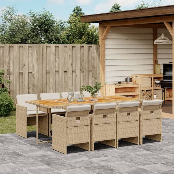 vidaXL 9-teilig Garten-Essgruppe mit Kissen Beige Poly Rattan, 3277695