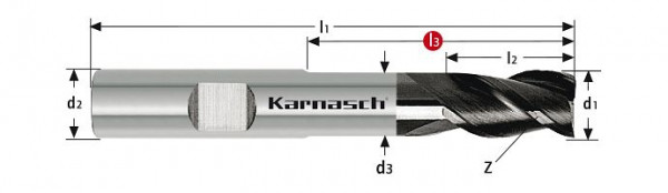 Karnasch VHM-Schaftfräser lang HSC/HPC d= 8,0/Z=3 Schaft HB UFX-1 Nano, 3063310800