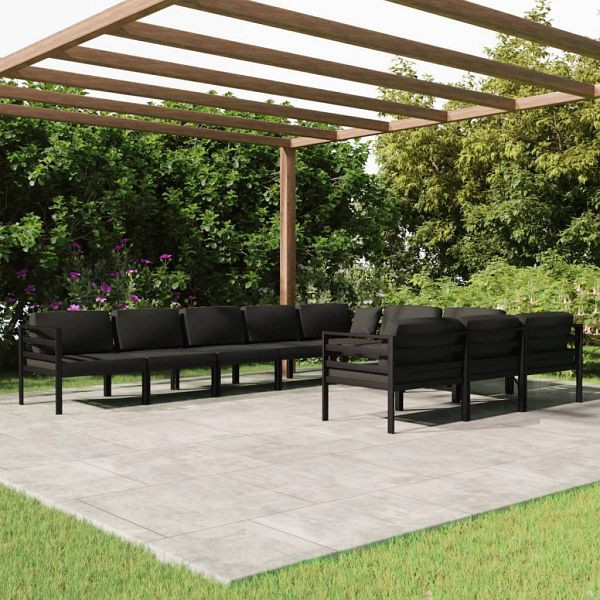 vidaXL 10-teilig Garten-Lounge-Set mit Kissen Aluminium Anthrazit, 3107825