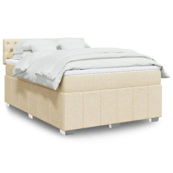 vidaXL Boxspringbett mit Matratze Creme 140x200 cm Stoff, 3289403