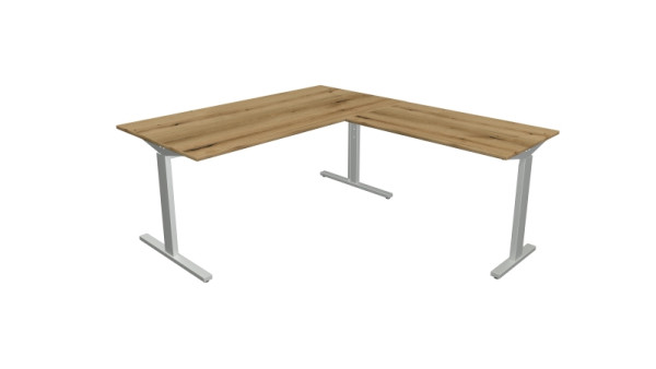 Kerkmann Winkelarbeitsplatz Form 2, Schreibtisch B 1600 x T 800 x H 700-820 mm, Anbautisch 1000 x 600 x 700-820 mm, Eiche, 11023055