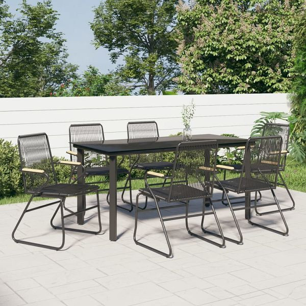 vidaXL 7-teilig Garten-Essgruppe Schwarz PVC-Rattan, 3156573