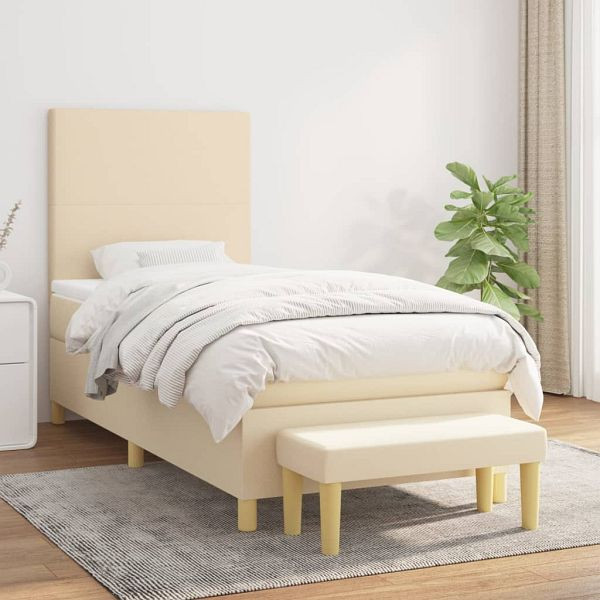 vidaXL Boxspringbett mit Matratze Creme 100x200 cm Stoff, 3136978