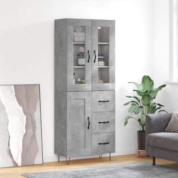 vidaXL Highboard Betongrau 69,5x34x180 cm Holzwerkstoff, 3198693