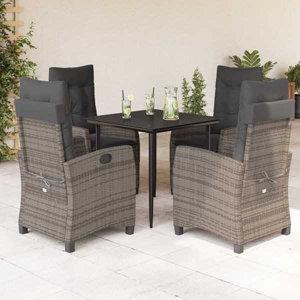 vidaXL 5-teilig Garten-Essgruppe mit Kissen Grau Poly Rattan, 3212783