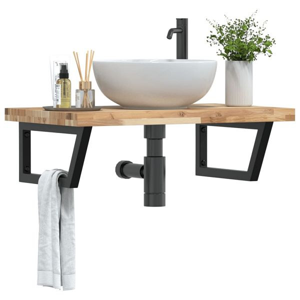 vidaXL Waschbeckenregal Wandmontage Stahl und Akazienholz, 3302803