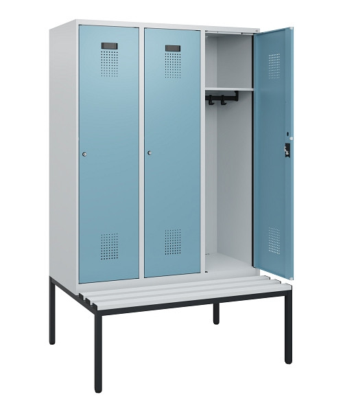 C+P Spind Evolo PLUS, 3 Abteile, 1950x1200x815mm, 7035/0010, Zylinderschloss, Material Sitzfläche Kunststoff, Sitzbank, 0490505-32 S10090