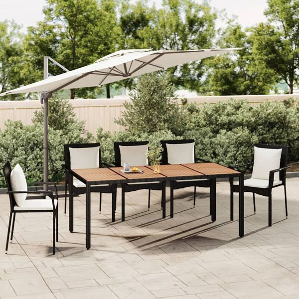 vidaXL Gartentisch mit Holzplatte Schwarz Poly Rattan & Akazienholz, 319554