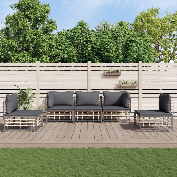 vidaXL 5-teilig Garten-Lounge-Set mit Kissen Anthrazit Poly Rattan, 3186717