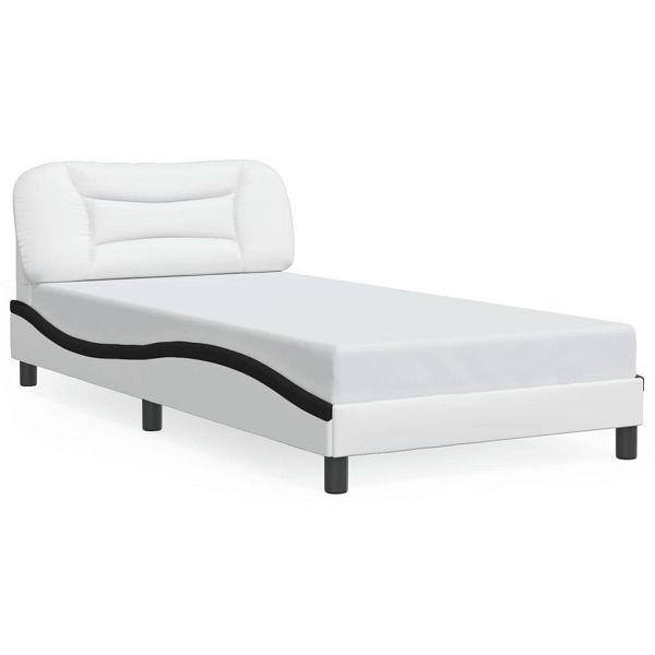 vidaXL Bettgestell mit LED Weiß und Schwarz 100x200 cm Kunstleder, 3213919