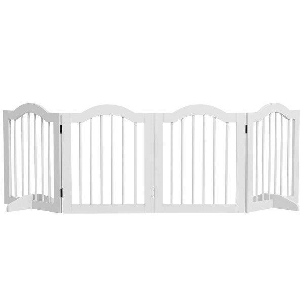 PawHut Faltbares Hunde-Absperrgitter, 4 Paneele, für Treppen, Flure, Türen, MDF/Massivholz, Weiß, D06-048V02WT