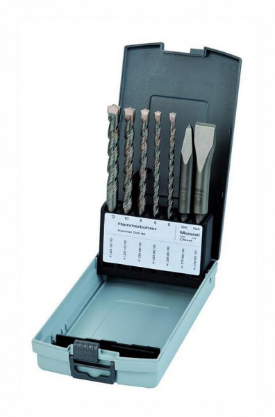 KEIL Hammerbohrer Sortiment SDS-plus MS5 TURBOKEIL +Spitzmeißel +Flachmeißel Rosebox 7-teilig, A1.253.273.274