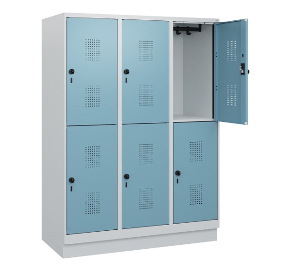 C+P Doppelstöckiger Spind Evolo PLUS, Sockel, 6 Fächer, 1630x1200x500mm, 7035/00, 2406015 RDS Architekturblau, Drehriegel, 0493205-32 S10009