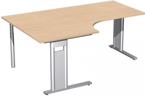 geramöbel PC-Schreibtisch links starr, C Fuß Blende optional, 1800x1200x720, Buche/Silber, N-648310-BS