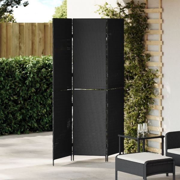 vidaXL Raumteiler 3-Panel Faltbar Schwarz 146x180 cm Poly Rattan, 42003668