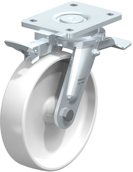 Blickle LO-PO 200G-ST-RI4 Stahlgeschweißte Schwerlast-Lenkrolle mit Feststeller, Polyamid, Weiß, 852819