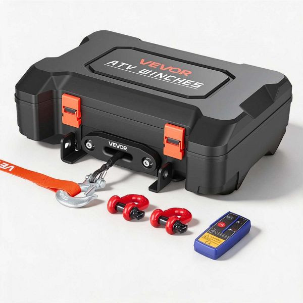 VEVOR 12V Elektrische Seilwinde, 2041kg Tragkraft, mit Fernbedienung & Synthetikseil für ATV UTV Offroad, DHBXSATVJP45WB0M3001V9