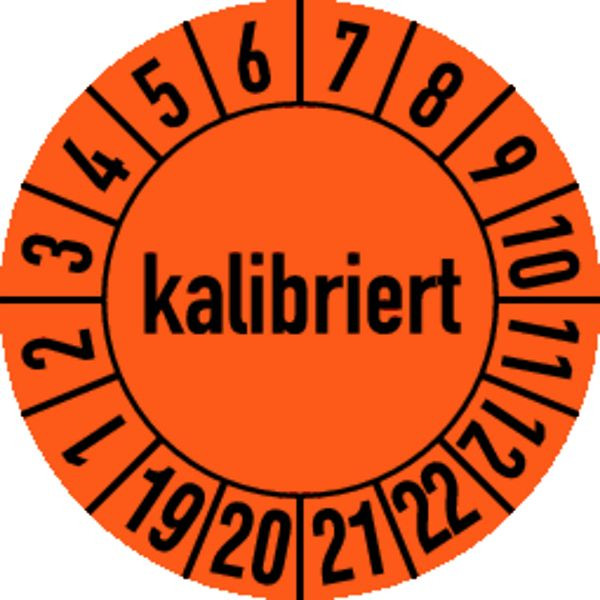 Schilder Klar Prüfetikett kalibriert orange/schwarz ab 23, 30 mm Folie selbstklebend, VE: 40 Stück, 45/63.23
