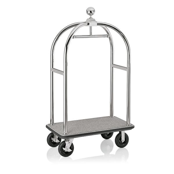 WAS Gepäckwagen, 110 x 62 x 190 cm, silberfarben, grauer Teppich, Edelstahl, 4425010