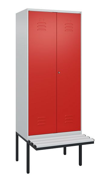 C+P Umkleidespind Classic PLUS, Doppel-Spind, 2 Abteile, 2120x800x815mm, 7035/3020, Zylinderschloss, Untergestell & Sitzfläche, 0800427-22P S10017