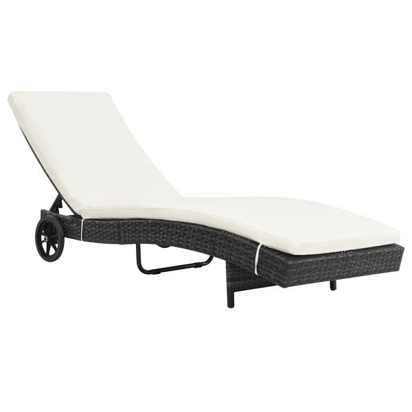 vidaXL Sonnenliege mit Rollen und Auflage Poly Rattan Schwarz, 44454