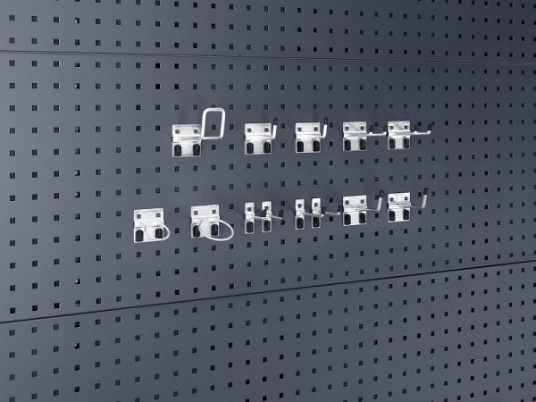 bott perfo Haltersortiment mit 13 Teilen 11 Haken, 2 Halter, verzinkt, 14030215