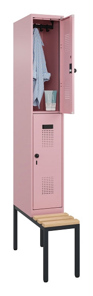 C+P Doppelstock-Spind Evolo PLUS, Bank, 2 Fächer, 2120x300x815mm, 3015/3015, Drehriegel, Sitzfläche Buche-Hartholz, Sitzbank, 0493507-10 S10024