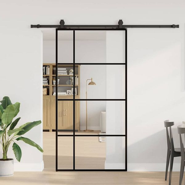 vidaXL Schiebetür mit Beschlag Schwarz 102,5x205 cm ESG-Glas, 3375952
