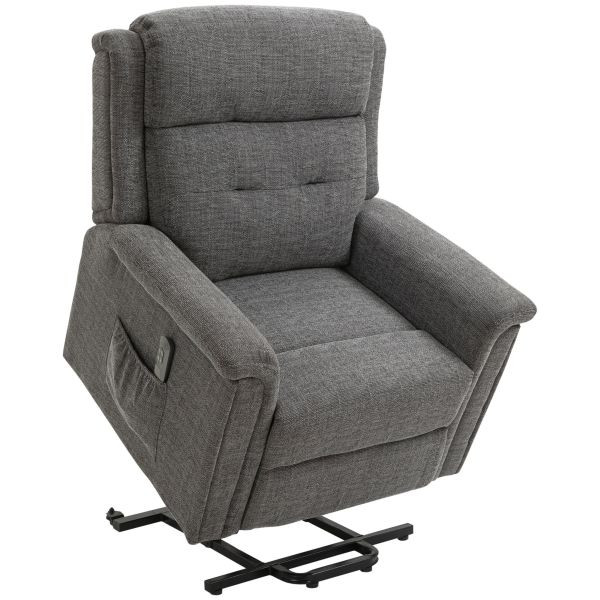 HOMCOM Elektrischer Aufstehsessel mit 2 Motoren mit Leinen-Optik Grau 89 x 96 x 108 cm, 713-133V90GY