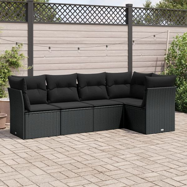 vidaXL 5-teilig Garten-Sofagarnitur mit Kissen Schwarz Poly Rattan, 3217595