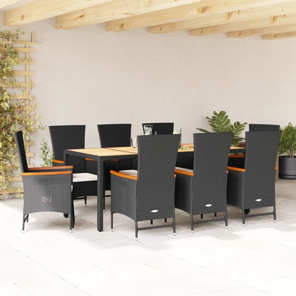vidaXL 9-teilig Garten-Essgruppe mit Kissen Schwarz Poly Rattan, 3277521