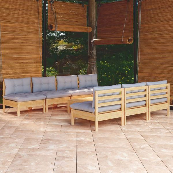 vidaXL 8-teilig Garten-Lounge-Set mit Grauen Kissen Kiefernholz, 3096135