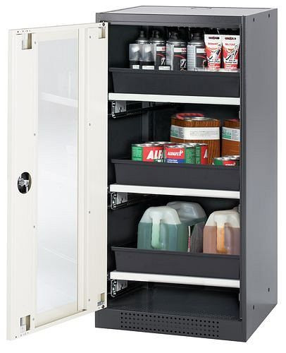 asecos Chemikalienschrank Systema-T CS-53LG, Korpus anthrazit, Flügeltüren weiß, 3 Tablarauszüge, 208715