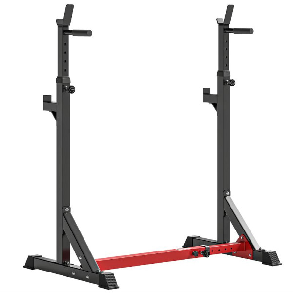 HOMCOM Langhantelständer, höhenverstellbar 77-122 cm, bis 150 kg, rutschfeste Gummifüße, Stahl, Rot+Schwarz, A91-071V01