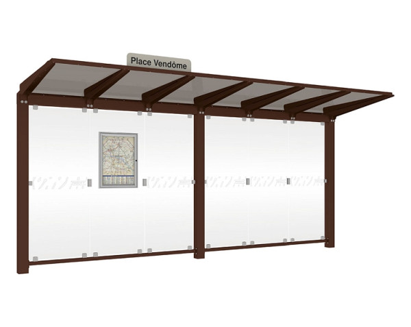 Procity Wartehalle Venedig - Ohne Seitenverkleidungen, Farbe RAL 8017, Maße: Breite 5000 x Höhe 2422 x Tiefe 1520 mm, 529660.8017