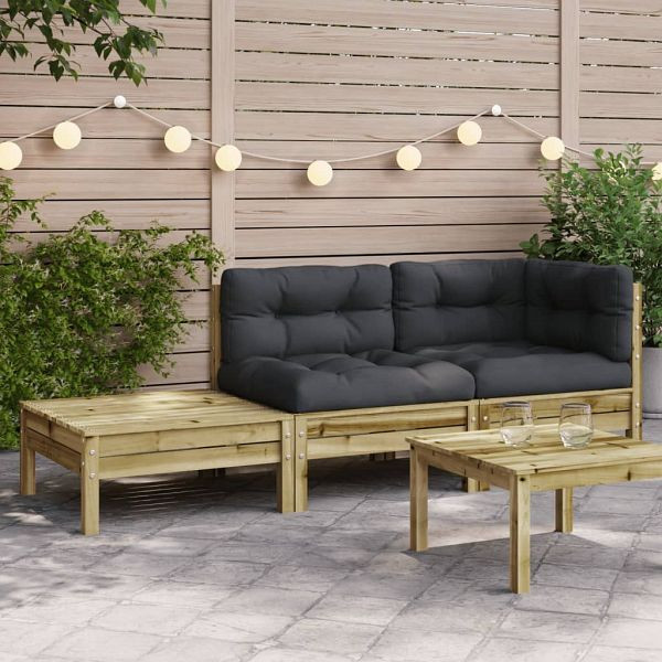vidaXL Gartensofa mit Kissen und Fußhocker Kiefernholz Imprägniert, 838188