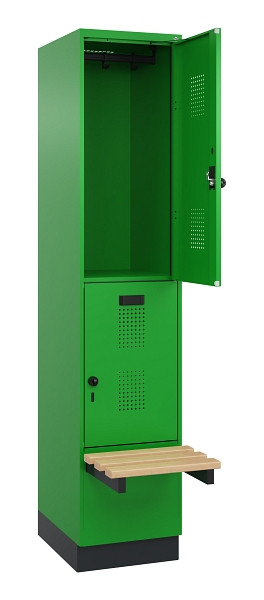 C+P Doppelstock-Spind Evolo PLUS, Bank, 2 Fächer, 1950x400x815mm, 6037/6037, Drehriegel, Sitzfläche Buche-Hartholz, mit Sockel, 049340-12 S10026