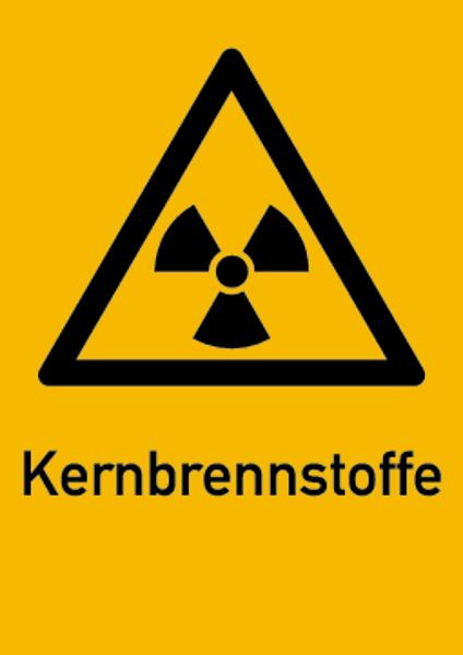 Schilder Klar Warnschild Strahlenschutz Kernbrennstoffe (WS 130), 210x297x0.45 mm Aluminium geprägt, 6405/52