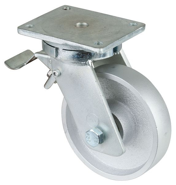 BS Rollen Schwerlastrolle mit Feststeller, Breite 45 mm, Ø200 mm, bis 1100 kg, Lauffläche Guss, Radkörper Guss, Kugellager, RR120.C81.201