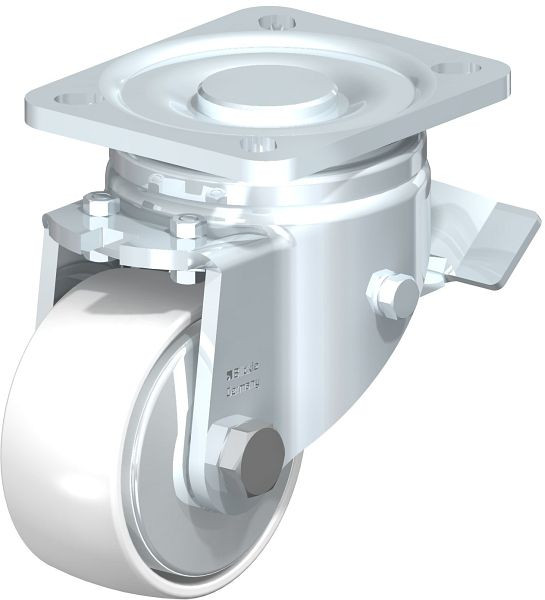 Blickle LH-PO 82K-ST-FA Stahlblech-Lenkrolle, Schwerlast-Ausführung, mit Anschraubplatte & Feststeller, Polyamid, Weiß, 852778