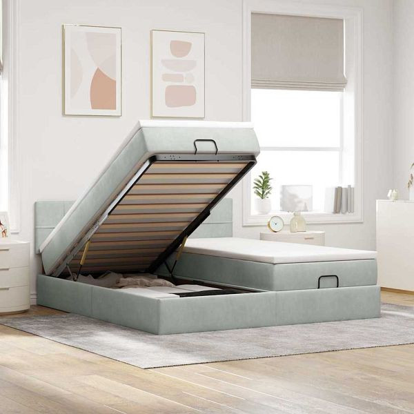 vidaXL Ottoman-Bett mit Matratzen & LEDs Hellgrau 180x200 cm Samt, 3312923