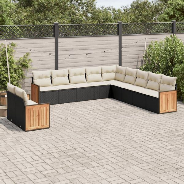 vidaXL 11-teilig Garten-Sofagarnitur mit Kissen Schwarz Poly Rattan, 3227806