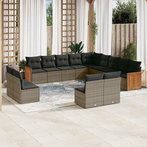 vidaXL 13-teilig Garten-Sofagarnitur mit Kissen Grau Poly Rattan, 3260569