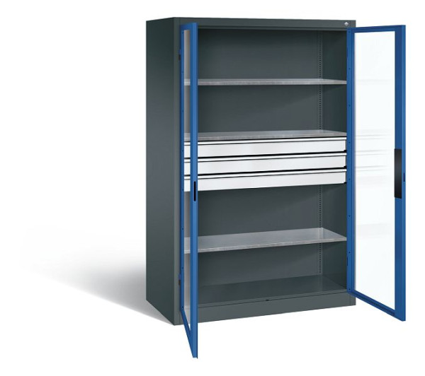 C+P Werkzeugschrank Acurado, H1950xB1200xT600mm, Farbe: Anthrazitgrau / Enzianblau, Muldengriff, 8932-55302 S10010