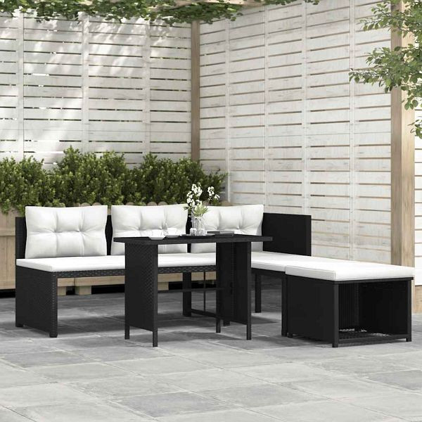 vidaXL 4-tlg. Garten-Lounge-Set Poly Rattan Schwarz, 44287