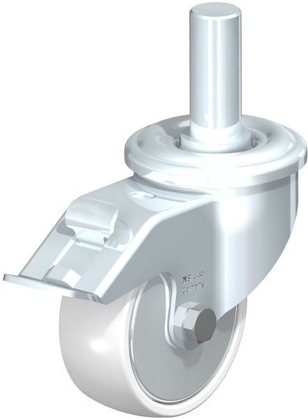 Blickle LEZ-PO 80G-FI-FA Stahlblech-Lenkrolle mit Zapfen & Feststeller, Polyamid, Weiß, 745506