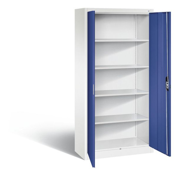 C+P Büroschrank Acurado, H1950xB930xT400mm, Farbe: Verkehrsweiß / Enzianblau, Muldengriff, 5 OH, 9260-000 S11803